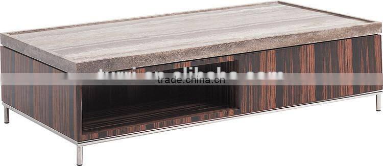 New Design ebony venner natural round marble top wooden side table