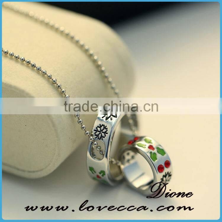 Merry Christmas jewelry gift snowflake Christmas double ring necklace ,Christmas tree neckalce