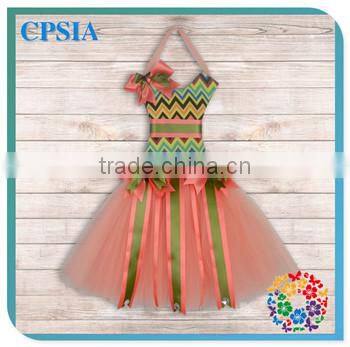Grey Chevron Striped Rhinestone ribbon bow holder Pink Tulle Pettiskirt Beautiful Party Tutus dresses Decoration for Boutique