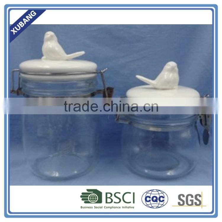 Glass bottle and jar with seal clamp