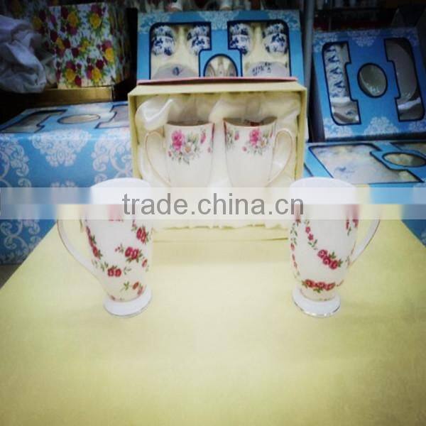 Bone China Ceramic Porcelain Couple Cup Mug with foot