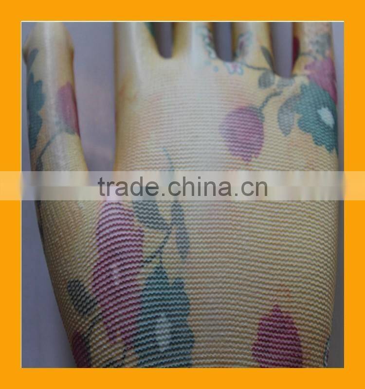 13G Floral Printed Polyester PU Gardening Gloves