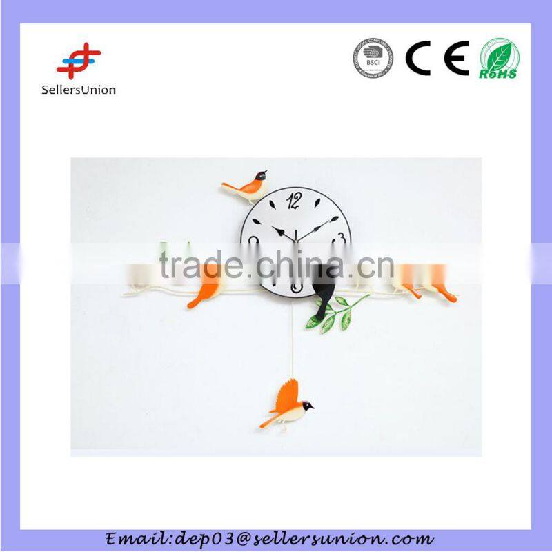 Metal Clock Wall Iron Bird Pendulum Clock design Silent Sweep Step Art Clock