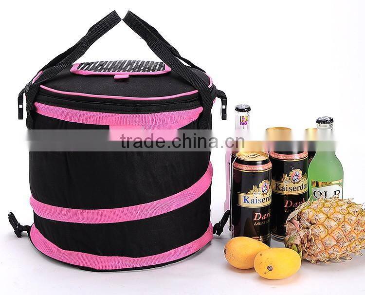 China supply round foldable collapsible cooler picnic bag for drink ,wine and food