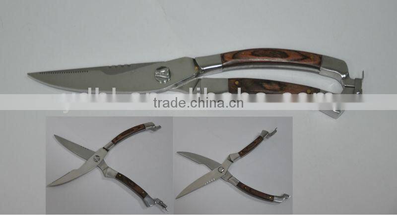stainless steel strong kitchen scissors in wood handle