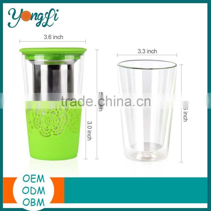 Hot Selling Silicone Stainless Steel Tea Infuser Glass Tea Cup Sets