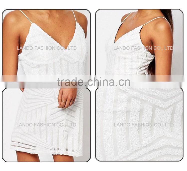 Women spaghetti strap white sequin dress new arrivals bodycon midi fancy dress up games for girls 2016