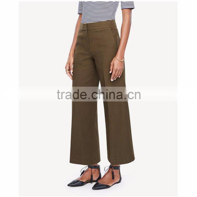 Low MOQ Spring Elegant Plain Color Mid Rise Casual Wide Leg Pants
