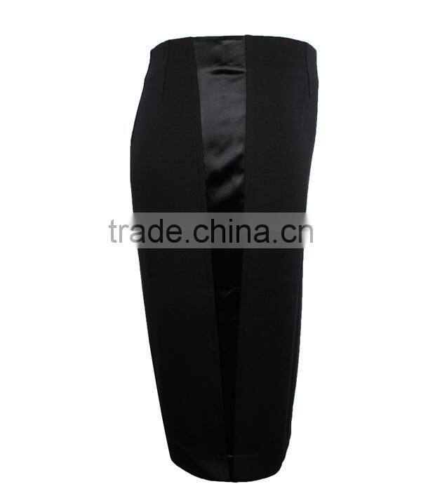 Polyester chiffon and black satin combination slim 2015 high quality ladies short skirt