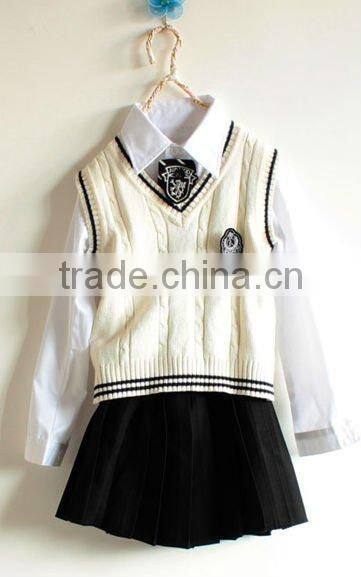 school uniform white shirt with black vest , high quality unisex school uniform