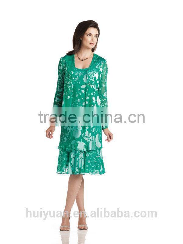 3 colors long sleeve knee length mother party dress