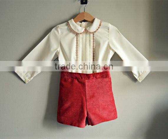 New Fashion Long Sleeve Boys Summer Clothes set Peter Pan Collar With Lace Trim