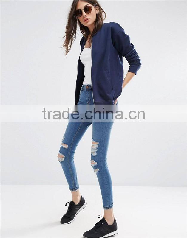 Cheap price women solid color bomber jacket in jersey