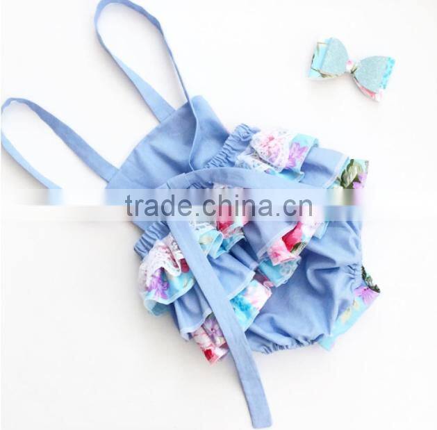 Blue Flowers Backless Summer Toddler Clothes Romper Sun-protection Bodysuit