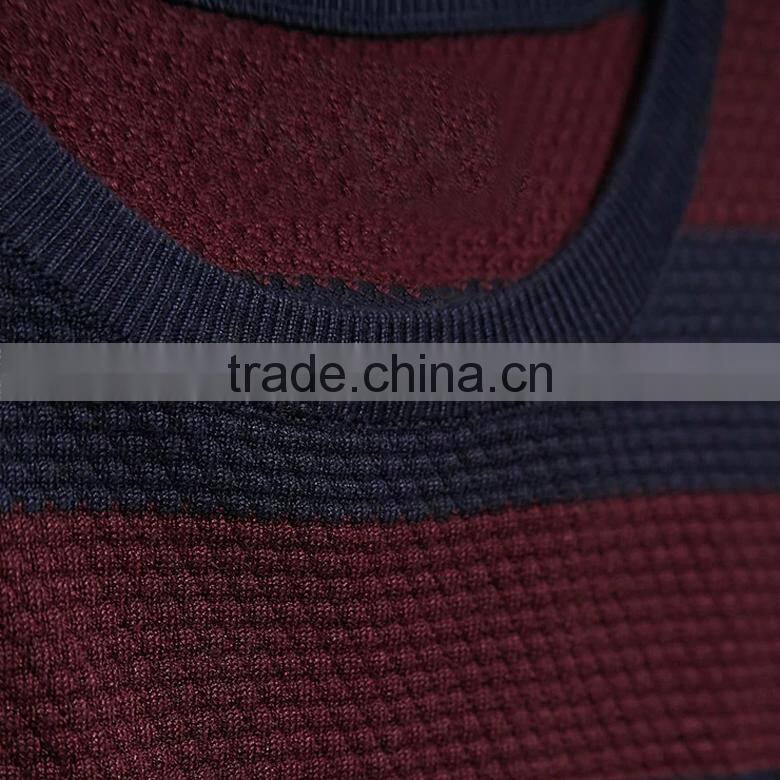 contrast color wide striped long sleeve waffle-knit pullover sweater