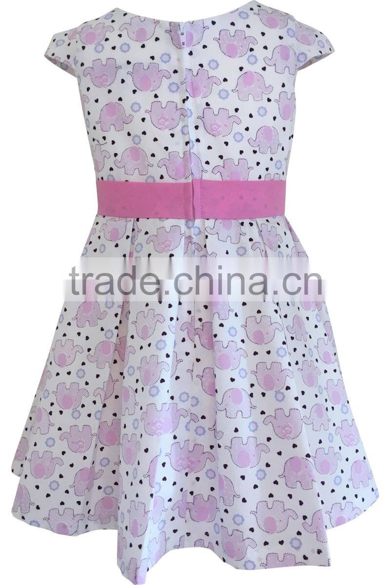 Toddler Girl Pink & White Elephant Print Dress 2-3 Years Vintage Style 100% Cotton Handmade Party Dress