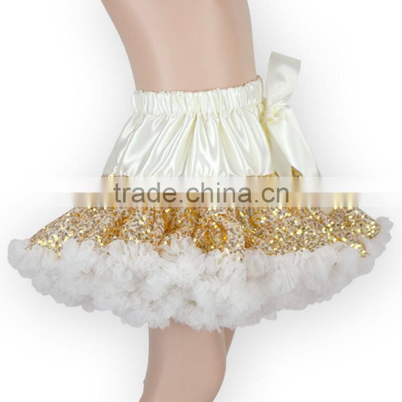 Tulle Sequin Puffy TuTu Skirt Baby Girl Gilttery Golden Sequin Dance Wear Girls Fashion Dress With Ribbon Bow DR6011507