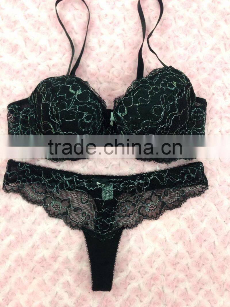Latest fashion design bra and panties women lace underwear set from Shantou Sanhui factory