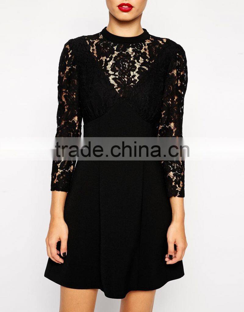 A-Line Dress with Lace Insert