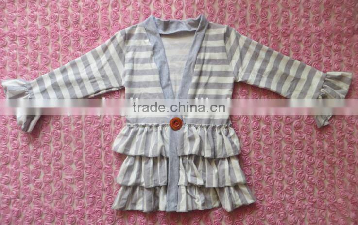 2015 summer blue and white cotton long sleeves with ruffle Stripe thin coat YW-036