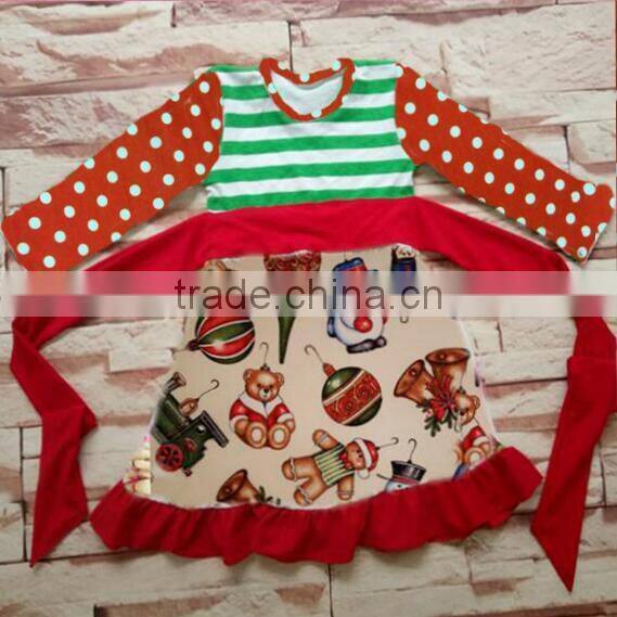 wholesale children's boutique outfit baby Girls' Christma new design green stripe clothes
