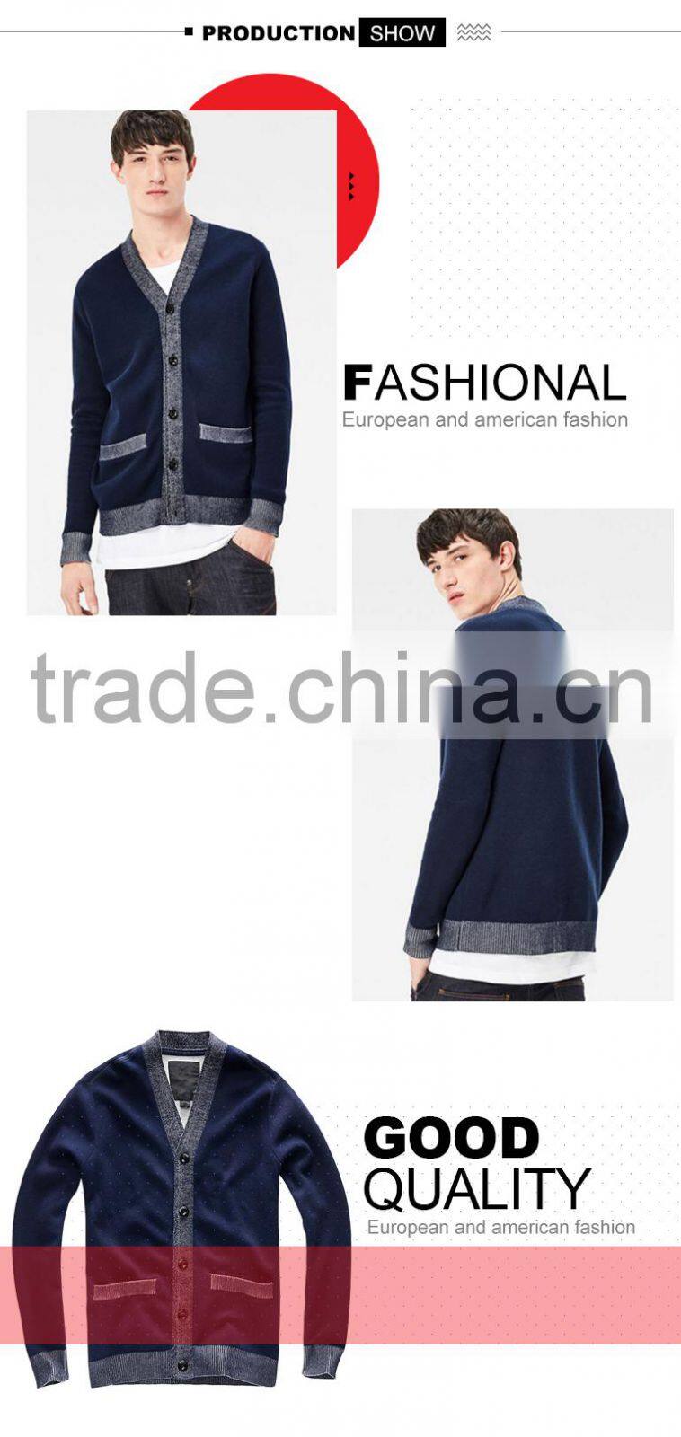 Man basic v neck button up thin knitted sweater cardigan with best quality