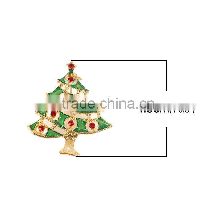 Pin Brooches Christmas Tree Gold Plated Green Enamel Red Rhinestone Wholesale Bulk Brooch
