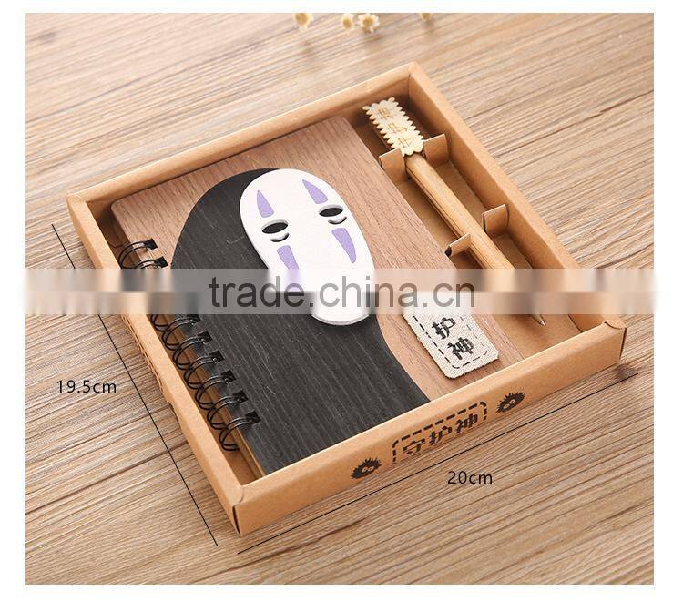 Hot sale spirited away no face man cute cartoon wood cover anime paper notebook for students
