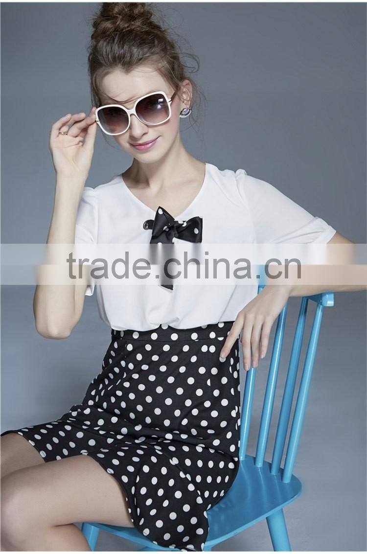Latest dress designs photos ladies casual chiffon tops and polka dot skirt