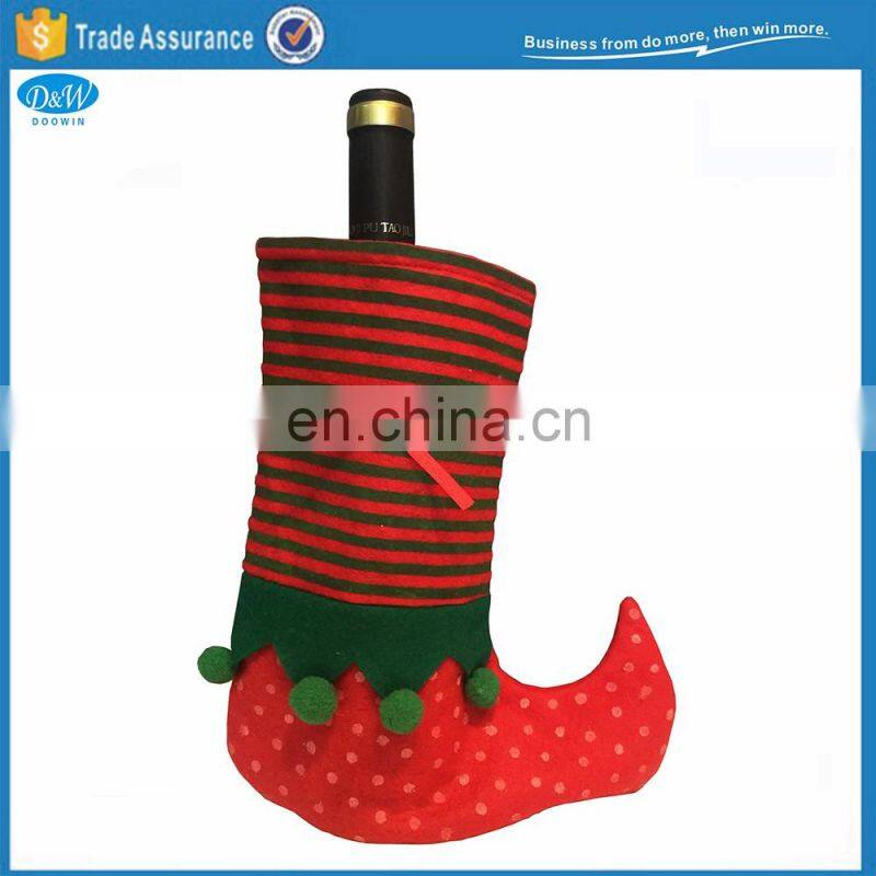 Non woven Green color cheap christmas wine bottle cover wine bottle bag