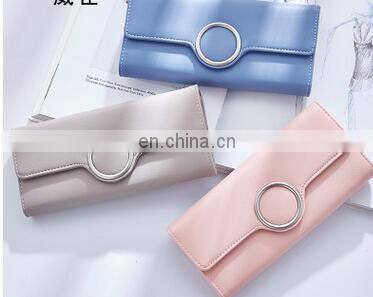 Fashion Decorative Metal Ring Package Woman Wallet Long Solid Simple HASP Womens Purse PU Leather Brand Women Wallet Coin Pocket