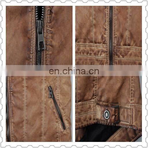 2015 lastest fashion handsome padded garment dyed men leather jacket