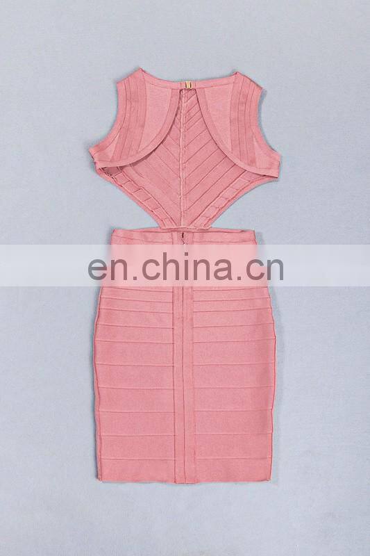 Amigo 2017 latst pink sleeveless backless cut out sexy bandage dress midi evening dresses for girls party wear