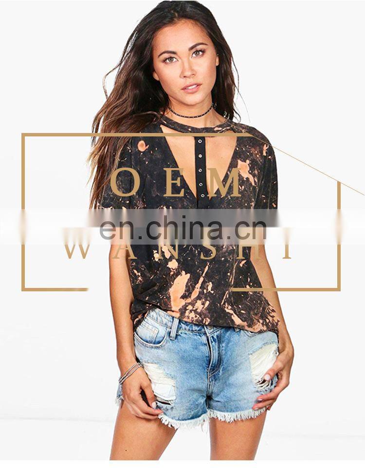 Custom short sleeve halter v neck cotton sublimation women t shirt