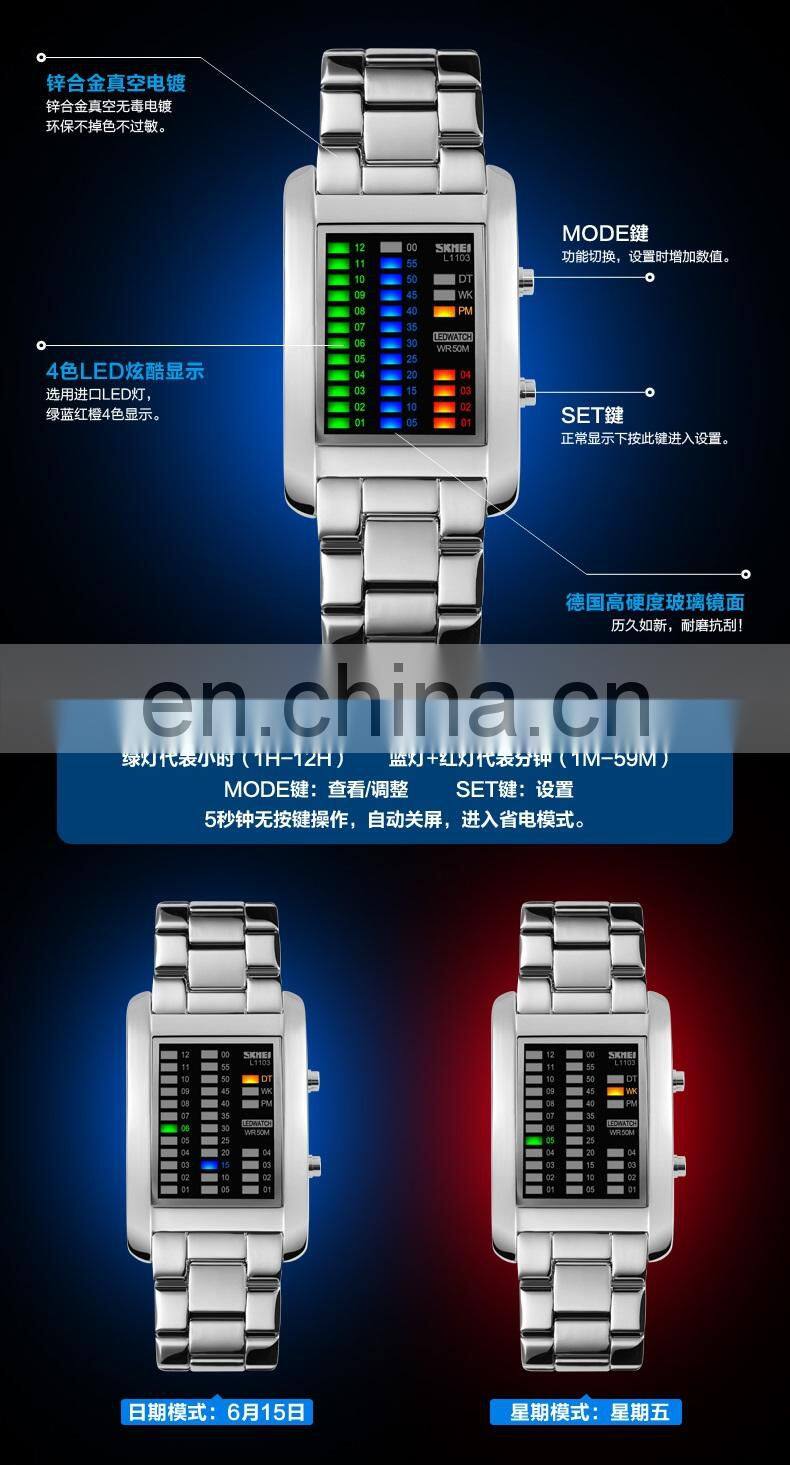 SKMEI 1103 newest digital watch led watch movement stainless steel case back water proof watch