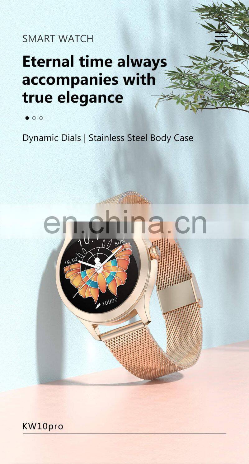 KW10 PRO Lady Women Full Touch Screen IP68 Waterproof Heart Rate Monitor Fitness Stainless Steel Strap Reloj Smart Watch