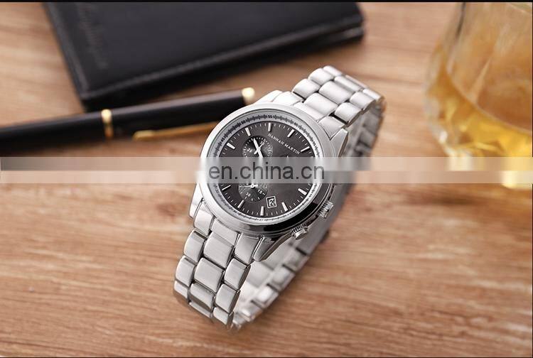HANNAH MARTIN HM-1039 Current Black Stainless Steel Quartz Watch Analog Business Calendar Men Wrist Watches