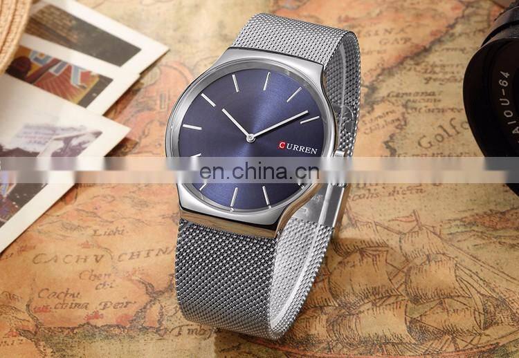Luxury Curren 8256 Men's Casual Quartz Watches Thin Analog Mesh Stainless Steel Sport Band Wristwatches as Gift