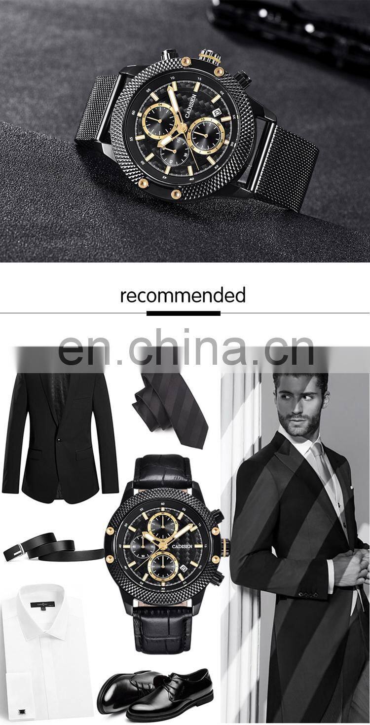 CADISEN C9062 Men sport casual analog quartz leather steel mesh strap week day high quality luxury watch