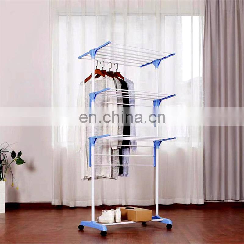3 Tier Rolling Clothes Drying Rack Adjustable Laundry Rack with Foldable Wings Shape household hangers