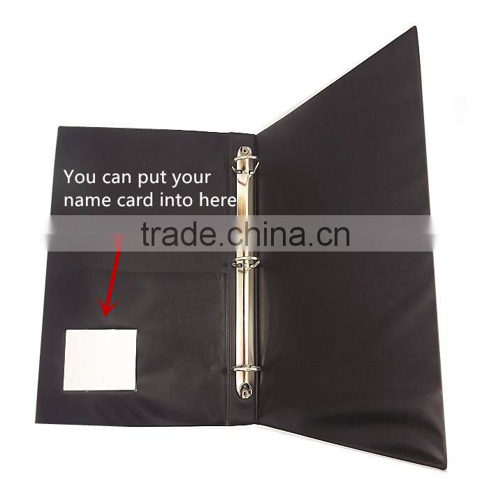 PU leather A5 embossed printing D shape 3 ring binder with name card
