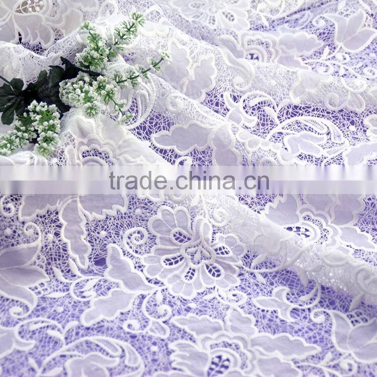 China supplier beautiful flower chemical water soluble laser lace embroidery fabric