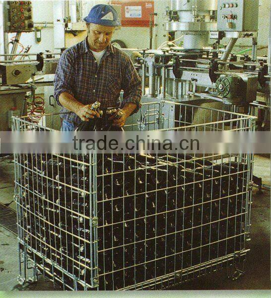 Collapsible wire mesh warehouse metal container for wine storage