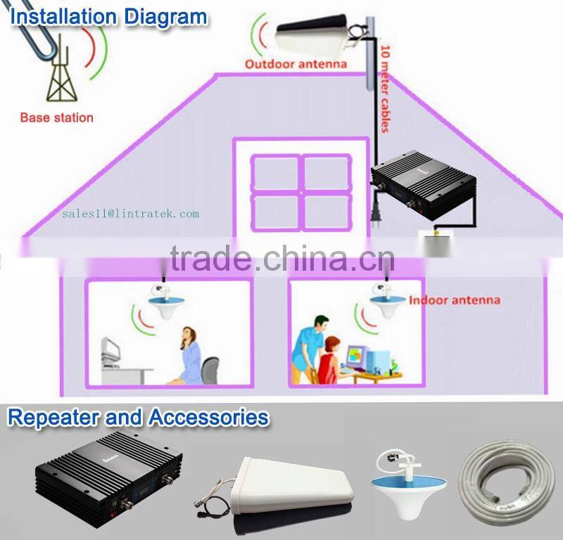 23dbm 900/2100/2600mhz, 70dbi GSM/WCDMA/LTE 4G, cell phone signal tri-band repeater
