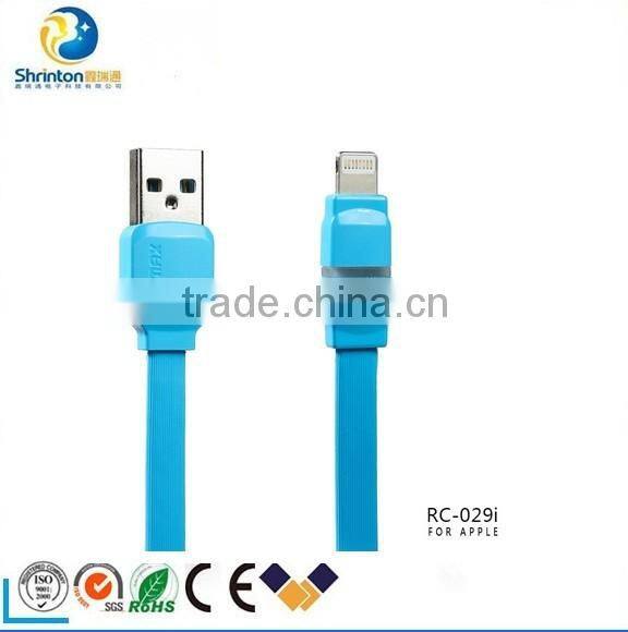 1M length Remax flat cable with led light Usb data charge cable