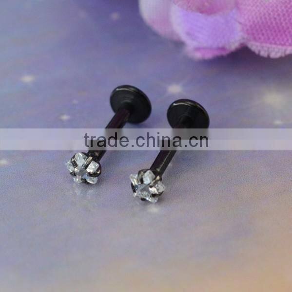 Surgical steel anodize internally threaded clear star zircon 14G cheap lip ring