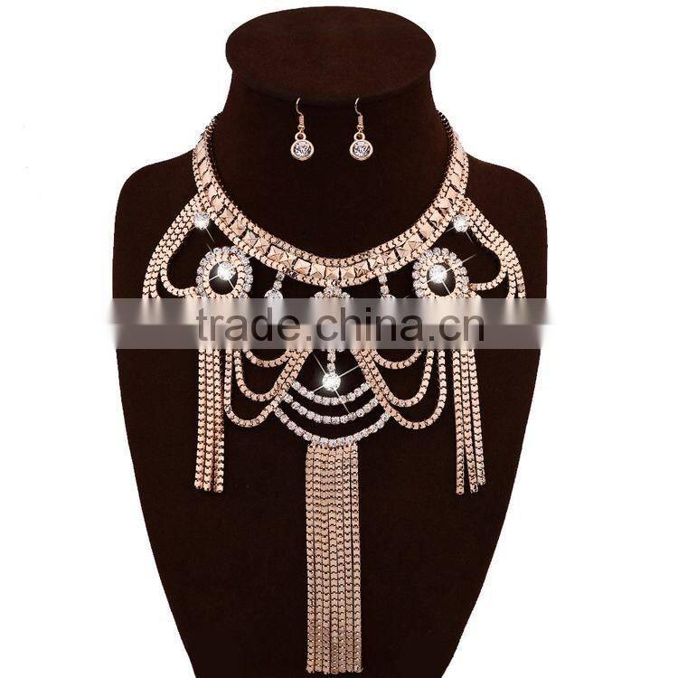 Celebrity Style Luxury Gold Drape Tassel Choker Big Necklace And Earrings