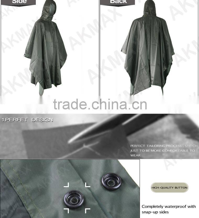 Outdoor Olive Green Military Raincoat Police Rain Poncho With Tents Purpose