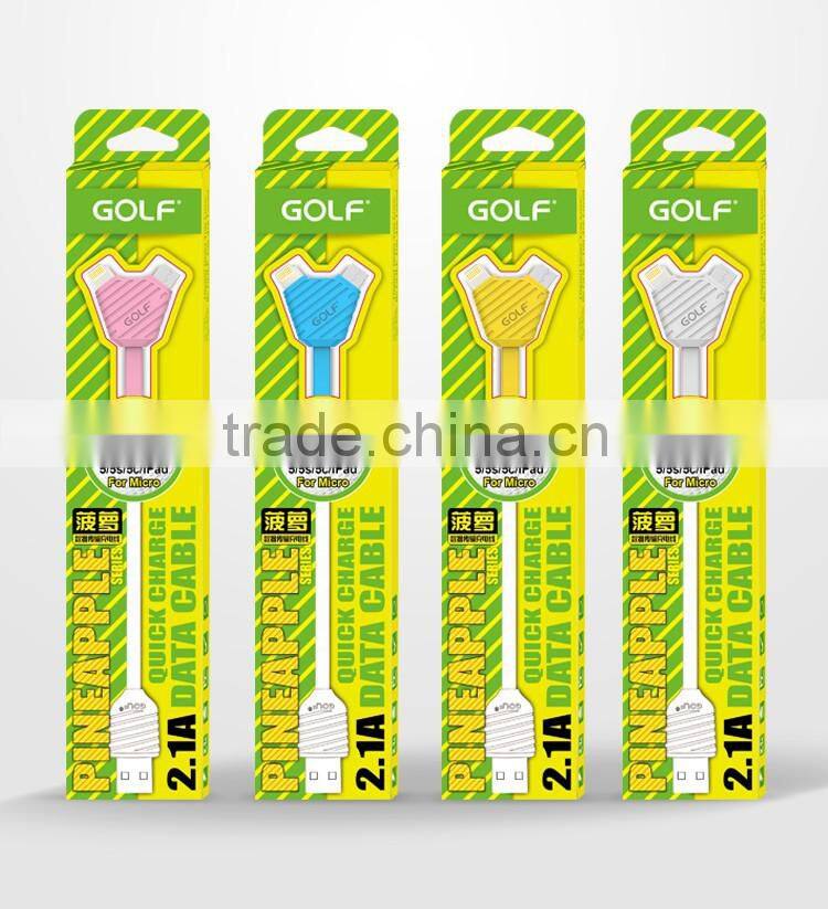 GOLF 2.1A Pineapple Series 2in1data cable for iphone 5/5s/6/6s/6plus 1m quick charge and data pinepple 2in1cable for micro phone