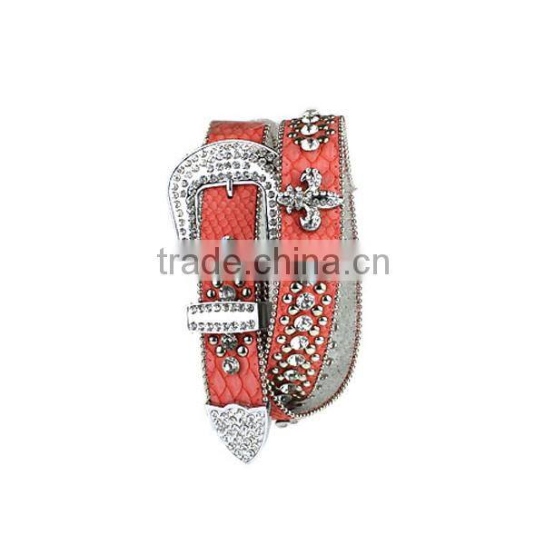 GENUINE LEATHER faux fur square teal rhinestone and crystal accents belt